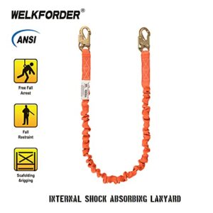 WELKFORDER 6-Foot Internal Shock Absorbing Safety Lanyard with Double ...