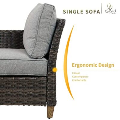Grand patio Sofa Sets Outdoor Furniture Sets, PE Wicker Patio Furniture Sectional Sofa with Thick Olefin Cushions for Yard Garden Porch(Brown Sofa Set for Six, 7 PCS) - Image 4