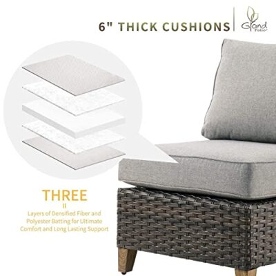 Grand patio Sofa Sets Outdoor Furniture Sets, PE Wicker Patio Furniture Sectional Sofa with Thick Olefin Cushions for Yard Garden Porch(Brown Sofa Set for Six, 7 PCS) - Image 6