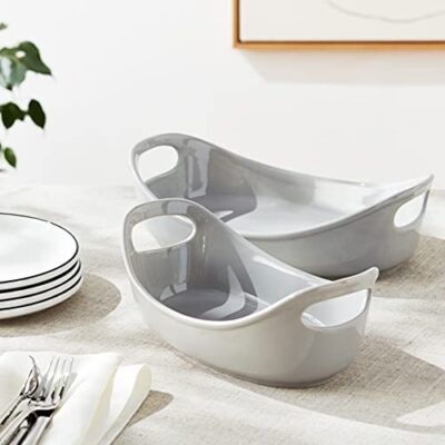 Rachael Ray Ceramics Bubble and Brown Oval Baker Set, 2-Piece, Light Sea Salt Gray - - Image 6