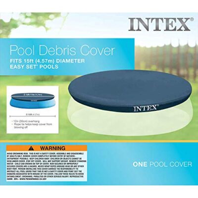 INTEX 28023E Pool Cover: For 15ft Round Easy Set Pools – Includes Rope Tie – Drain Holes – 12in Overhang – Snug Fit - Image 5