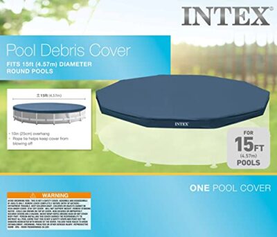 INTEX 28032E Pool Cover: For 15ft Round Metal Frame Pools – Includes Rope Tie – Drain Holes – 10in Overhang – Snug Fit - Image 4