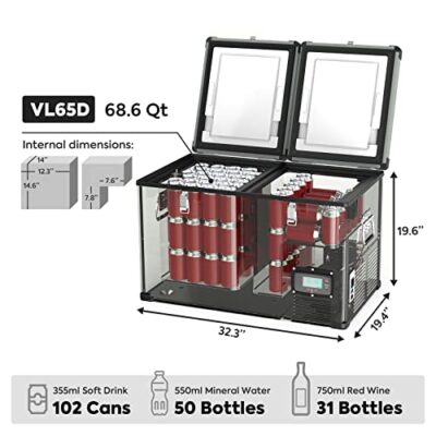 ICECO VL65 68 Quart Dual Zone Portable Refrigerator with SECOP Compressor, 65 Liters Deep Freezer, DC 12/24V, AC 110-240V, 0℉ to 50℉, Home & Car Use (without Insulate Cover) - Image 5
