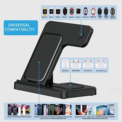 ImmSss Wireless Charger 3 in 1, 15W Fast Charging Station Compatible with Apple iWatch 9/8/Ultra/7/6/SE/5/4/3/2/1,AirPods 3/2/1/Pro,iPhone 15 14/13 Pro/Pro Max/12/11/X/Xr/Xs/8 Plus (Black) - Image 5
