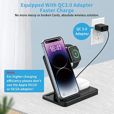 ImmSss Wireless Charger 3 in 1, 15W Fast Charging Station Compatible with Apple iWatch 9/8/Ultra/7/6/SE/5/4/3/2/1,AirPods 3/2/1/Pro,iPhone 15 14/13 Pro/Pro Max/12/11/X/Xr/Xs/8 Plus (Black) - Image 6