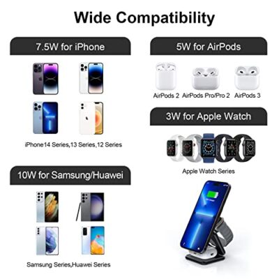 KU XIU X40 Wireless Charger Station - Compatible with Apple and Other Qi-Certified Devices, Magnetic Holder for iPhone, Apple Watch and AirPods Charging - Image 6