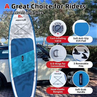 Abahub Inflatable SUP, Wide 10'6" x 31" x 6" iSUP, Standup Paddleboard with Adjustable Carbon Fiber Paddle, Kayak Seat, for Yoga, Paddle Board, Kayaking, Surf, Canoe, Fishing(Blue 31“) - Image 3