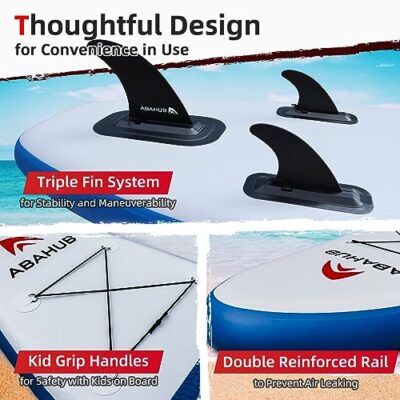 Abahub Inflatable SUP, Wide 10'6" x 31" x 6" iSUP, Standup Paddleboard with Adjustable Carbon Fiber Paddle, Kayak Seat, for Yoga, Paddle Board, Kayaking, Surf, Canoe, Fishing(Blue 31“) - Image 4