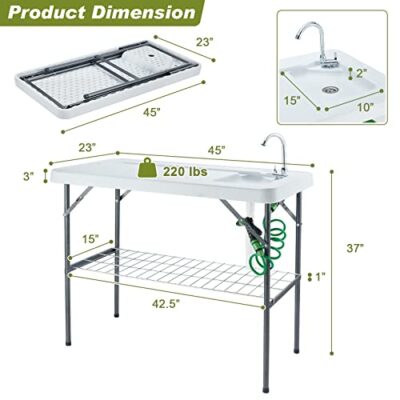 Avocahom Folding Fish Cleaning Table Portable Camping Sink with Faucet Drainage Hose & Sprayer Outdoor Fillet Station Grid Rack Knife Groove for Picnic Fishing, Black - Image 3