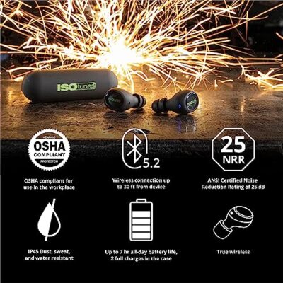 ISOtunes Free 2.0 True Wireless Earbuds: Improved 25 dB Noise Reduction Rating, 22 Hour Total Battery Life, Noise Cancelling Mic, OSHA Compliant Bluetooth Hearing Protector (Free 2.0 - Matte Black) - Image 5