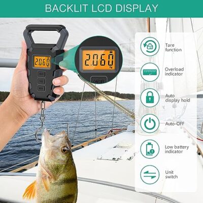 ORIA Digital Fishing Scale, （Upgraded）Fishing Postal Hanging Hook Scale, 110lb/50kg Waterproof Luggage Scale with Tape Measure, Digital Fishing Scale with Fish Gripper, Backlit LCD Display, Grey - Image 4