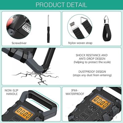ORIA Digital Fishing Scale, （Upgraded）Fishing Postal Hanging Hook Scale, 110lb/50kg Waterproof Luggage Scale with Tape Measure, Digital Fishing Scale with Fish Gripper, Backlit LCD Display, Grey - Image 6