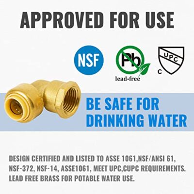 SUNGATOR 1/2 Inch x 1/2 Inch FNPT Elbow, 90 Degree Female Elbow, No Lead Brass Push to Connect Plumbing Fittings to Connect PEX, Copper, CPVC, With A Disconnect Clip, Pack of 6 - Image 3