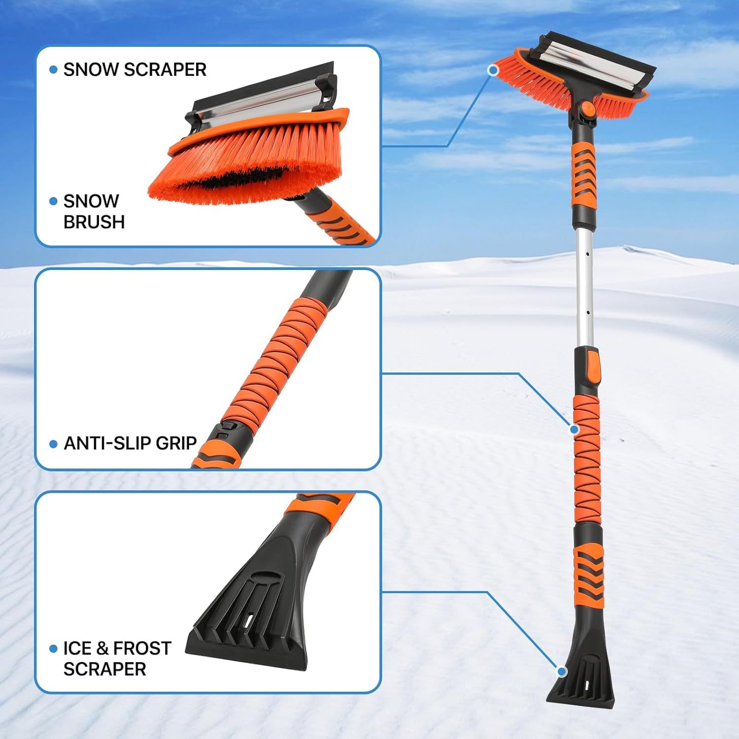 Vivicreate Extendable Snow Brush for Car Emergency, Ice Scrapers for Car Windshield Combo Kit with 270° Pivoting Head, 5-in-1 Snow Removal Tool with Snow Shovel Snow Scraper for Car, Truck, SUV, Winter Car Kit,Car Emergency - Image 2