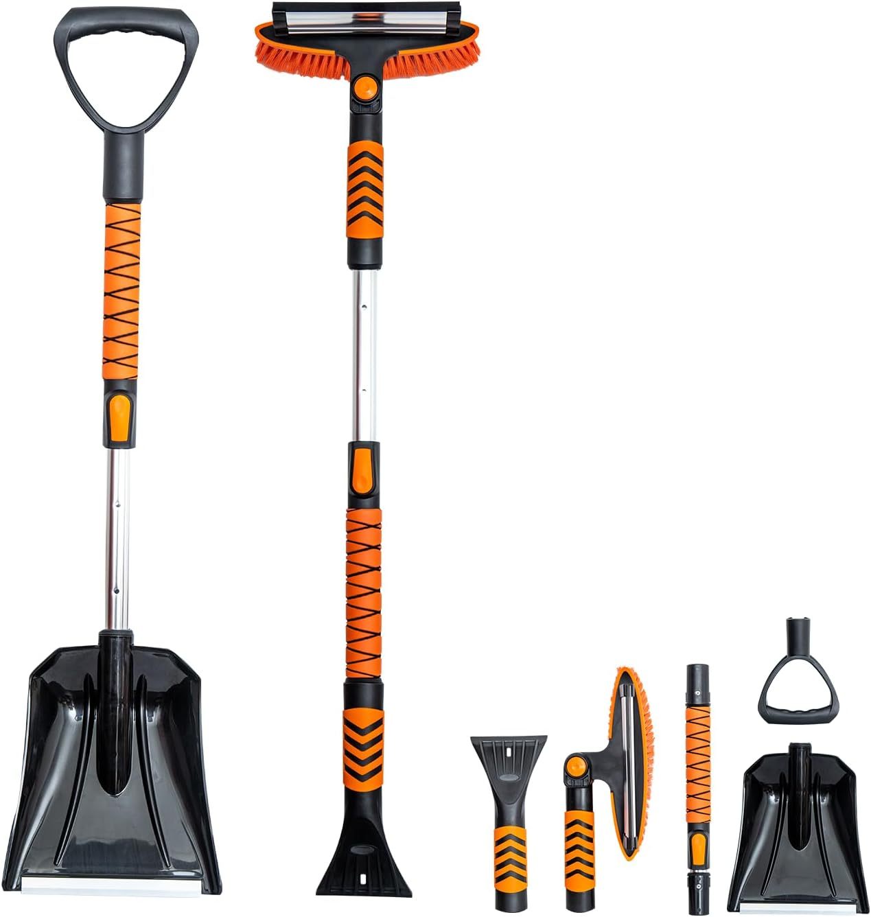 Vivicreate Extendable Snow Brush for Car Emergency, Ice Scrapers for Car Windshield Combo Kit with 270° Pivoting Head, 5-in-1 Snow Removal Tool with Snow Shovel Snow Scraper for Car, Truck, SUV, Winter Car Kit,Car Emergency