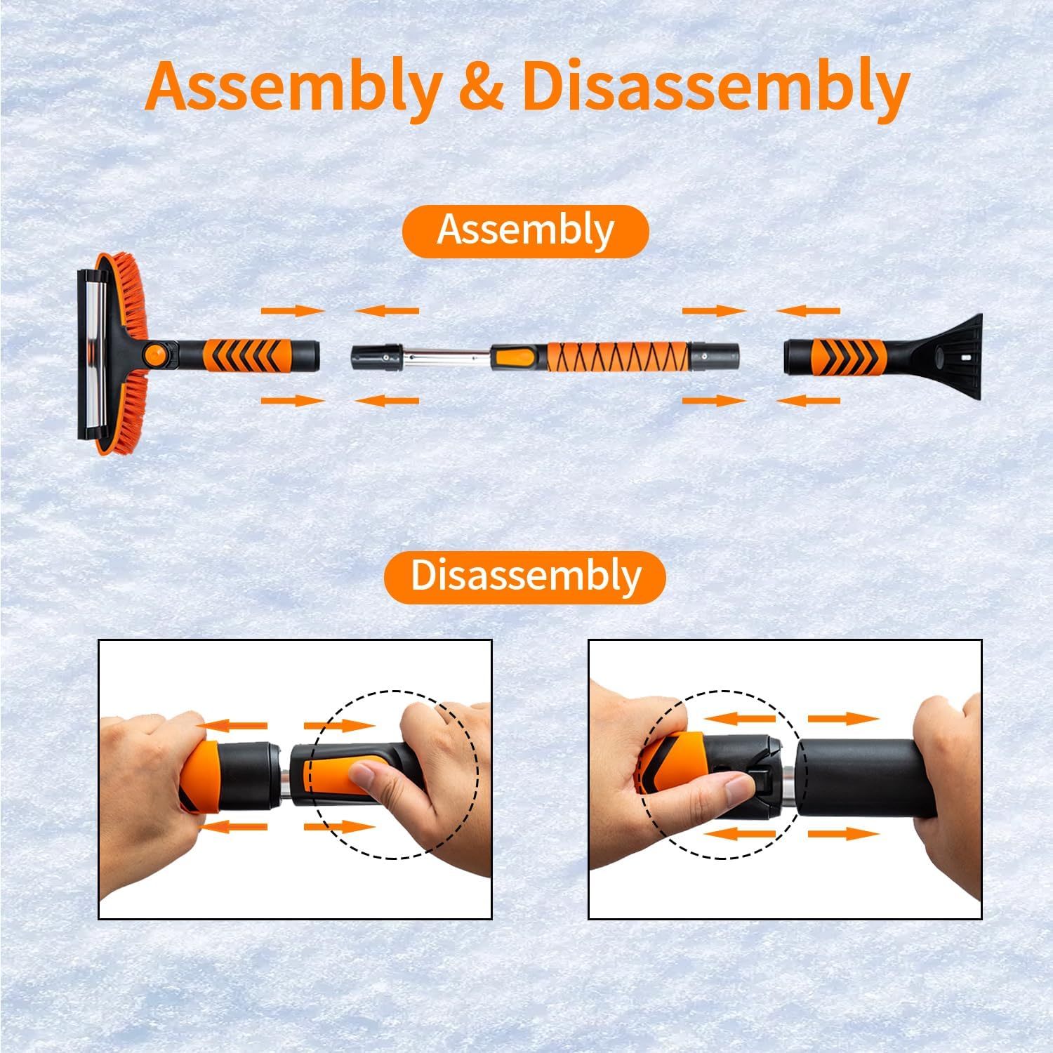 Vivicreate Extendable Snow Brush for Car Emergency, Ice Scrapers for Car Windshield Combo Kit with 270° Pivoting Head, 5-in-1 Snow Removal Tool with Snow Shovel Snow Scraper for Car, Truck, SUV, Winter Car Kit,Car Emergency