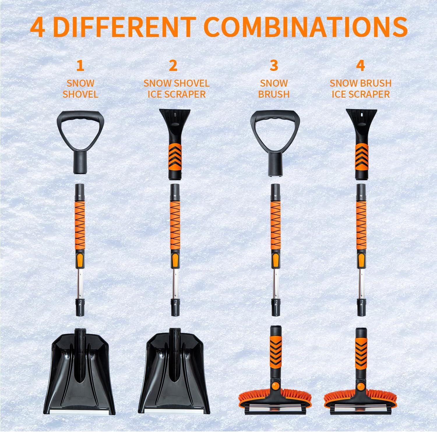 Vivicreate Extendable Snow Brush for Car Emergency, Ice Scrapers for Car Windshield Combo Kit with 270° Pivoting Head, 5-in-1 Snow Removal Tool with Snow Shovel Snow Scraper for Car, Truck, SUV, Winter Car Kit,Car Emergency