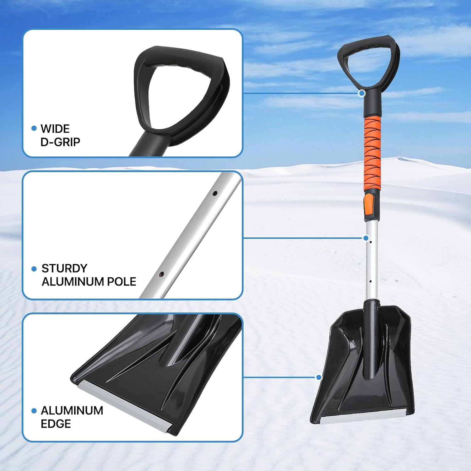 Vivicreate Extendable Snow Brush for Car Emergency, Ice Scrapers for Car Windshield Combo Kit with 270° Pivoting Head, 5-in-1 Snow Removal Tool with Snow Shovel Snow Scraper for Car, Truck, SUV, Winter Car Kit,Car Emergency - Image 3