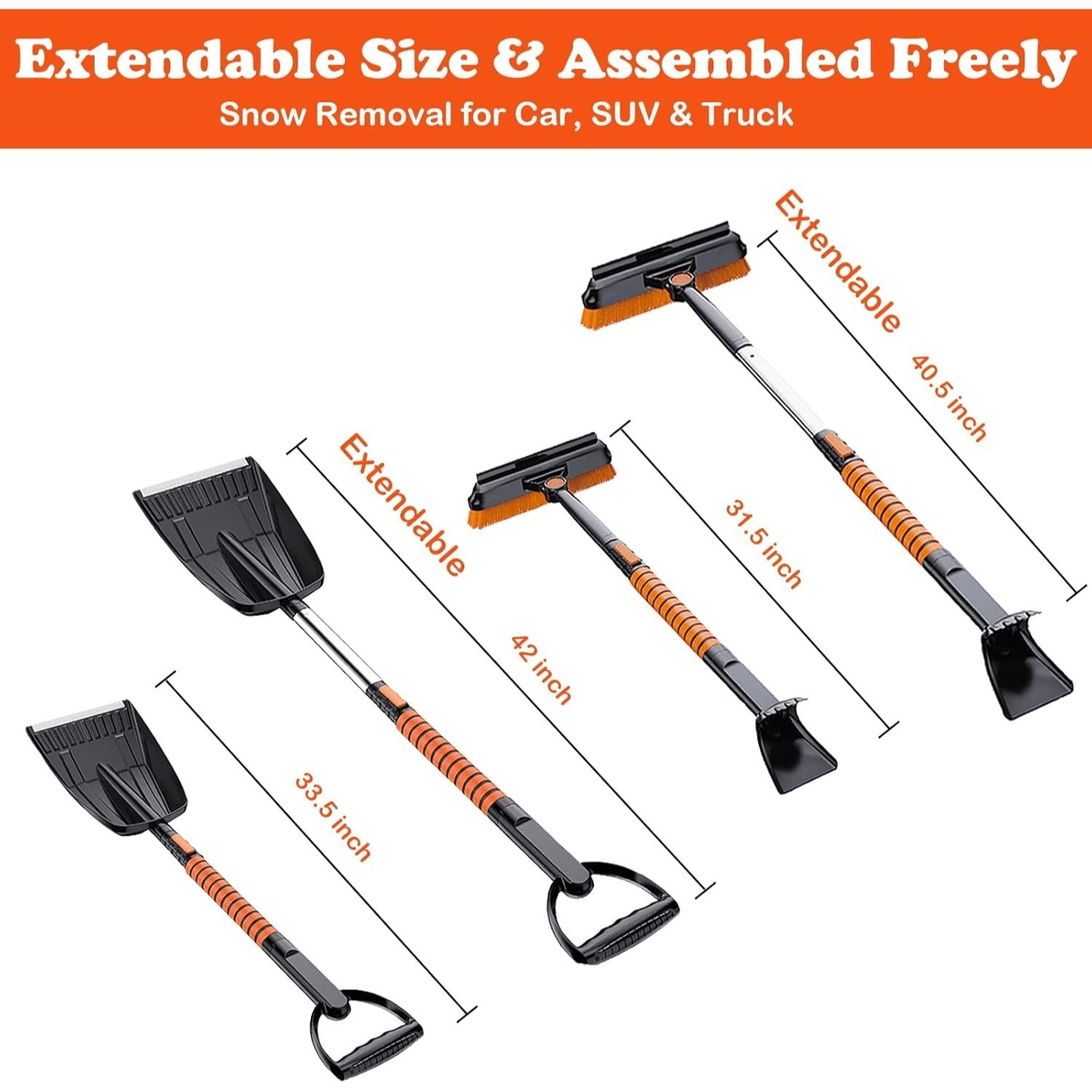 Vivicreate Extendable Snow Brush for Car Emergency, Ice Scrapers for Car Windshield Combo Kit with 270° Pivoting Head, 5-in-1 Snow Removal Tool with Snow Shovel Snow Scraper for Car, Truck, SUV, Winter Car Kit,Car Emergency - Image 7