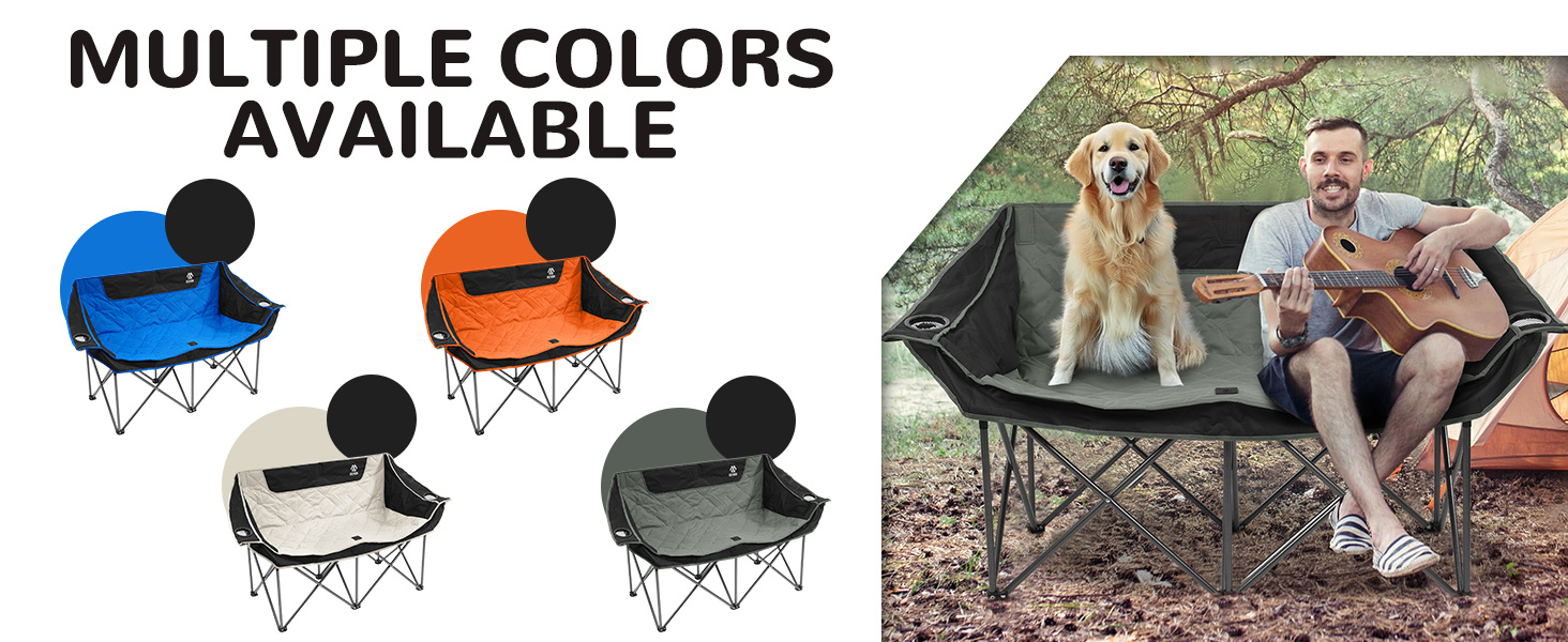 Elevon Camping Chair, Oversized Double 2 Person Outdoor Chair with Arms, Cup Holder and Carry Bag, Heavy-Duty Collapsible Chair for Outside,Black/White