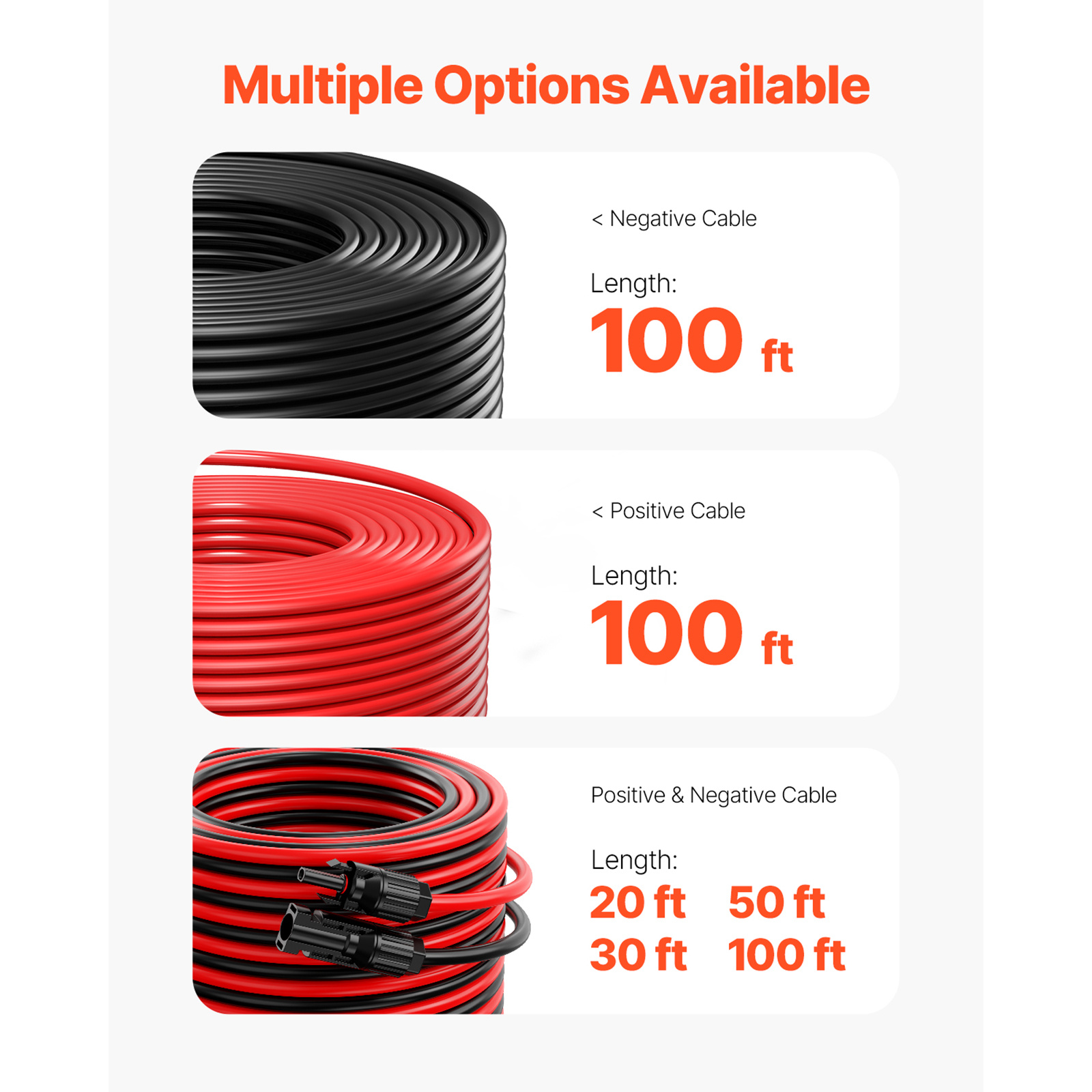 VEVOR 100FT Solar Panel Extension Wire Female & Male Connectors 10AWG Set of 2