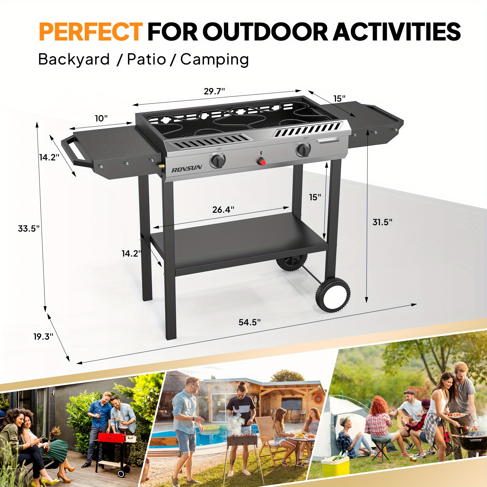 Outdoor dual-burner barbecue grill, outdoor grill, Yard Firm 150, 000 BTU powerful automatic ignition regulator, side-stand vertical stove, backyard terrace barbecue, home cooking, brewing, fried Turkey