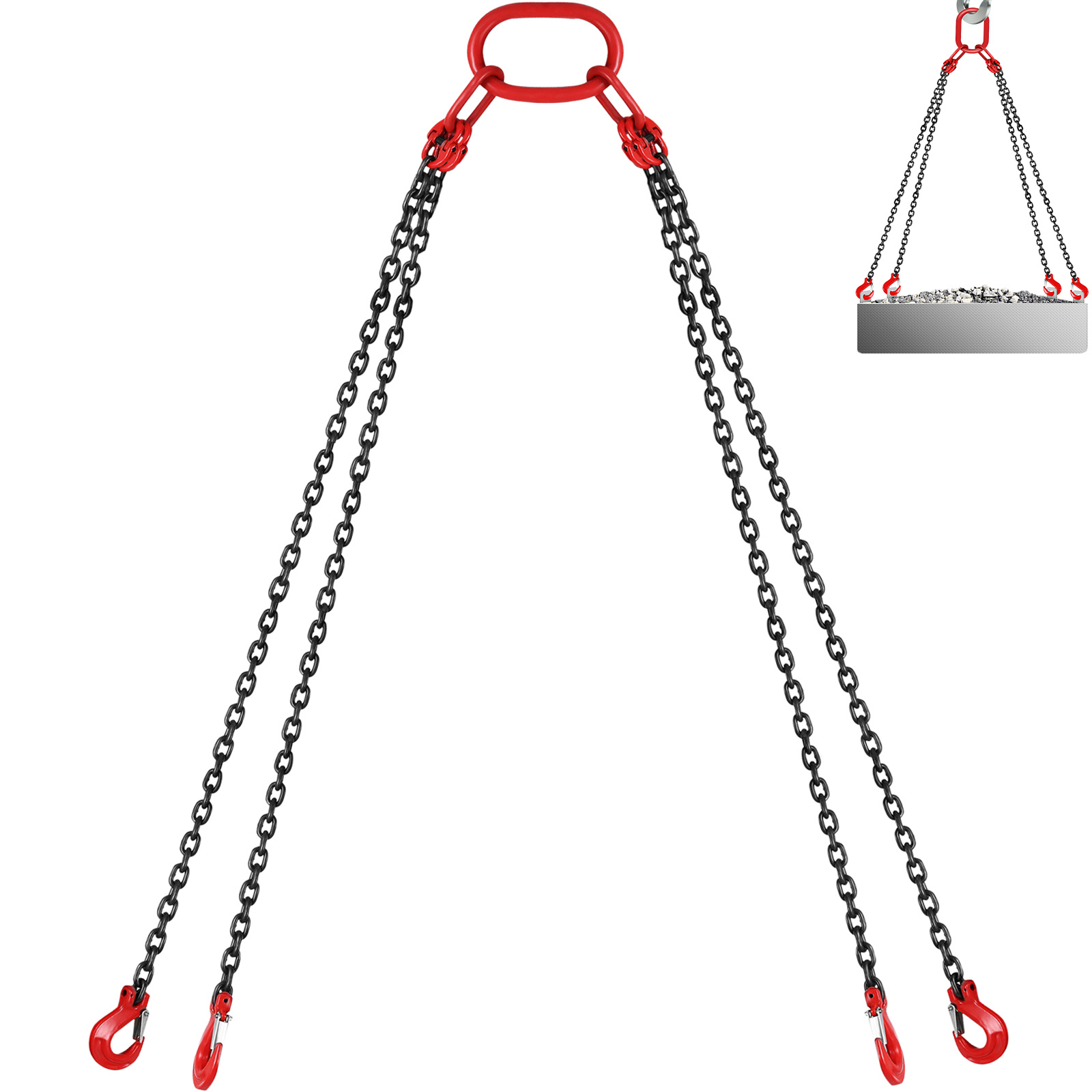 10FT Chain Sling 5/16 Inch X 10 FT Engine Lift Chain G80 Alloy Yard Firm Steel Engine Chain Hoist Lifts 3 Ton with 4 Leg Grab Hooks and Adjuster Used in Mining, Machinery, Ports, Building