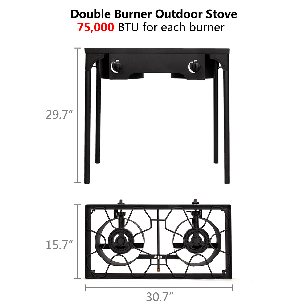 2 Burner Outdoor Propane Gas Stove 150, 000 BTU High Pressure Stand Cooker for Backyard Cooking Camping Home Brewing Canning Turkey Frying, 20 PSI Regulator