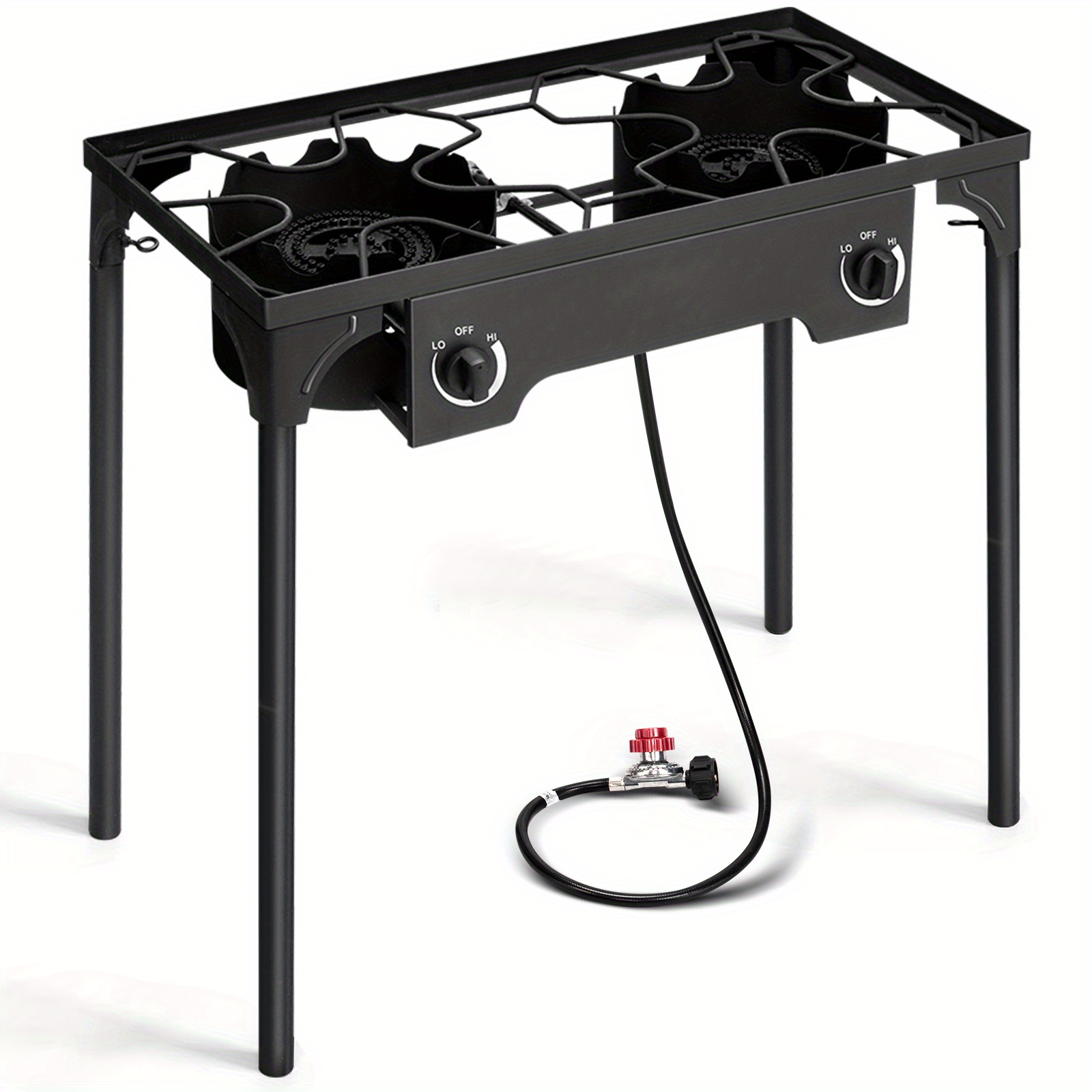 2 Burner Outdoor Propane Gas Stove 150, 000 BTU High Pressure Stand Cooker for Backyard Cooking Camping Home Brewing Canning Turkey Frying, 20 PSI Regulator