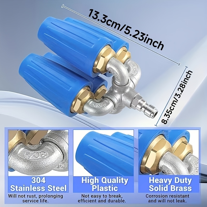 A set of 4-piece four-in-one Yard Firm high-pressure scrubber with multi-functional turbine nozzles, featuring 360° rotating turbine nozzles, 1/4-inch quick connection, and 4000 PSI, is suitable for cleaning cars, floors, walls, decks, courtyards, swimming pools, etc., allowing you to enjoy the pleasure of cleaning.