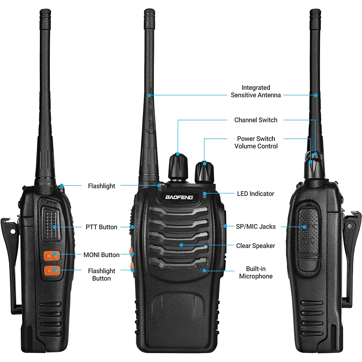 2pcs BAOFENG BF-888S UHF 400-480MHz Amateur Radio Walkie Talkies, 2-Way Handheld Two-Way Radios with, Portable FM/PM Transmission for Adults, Hiking, Camping, Emergency Radio, Boat Radio, Handheld Radio Pouch