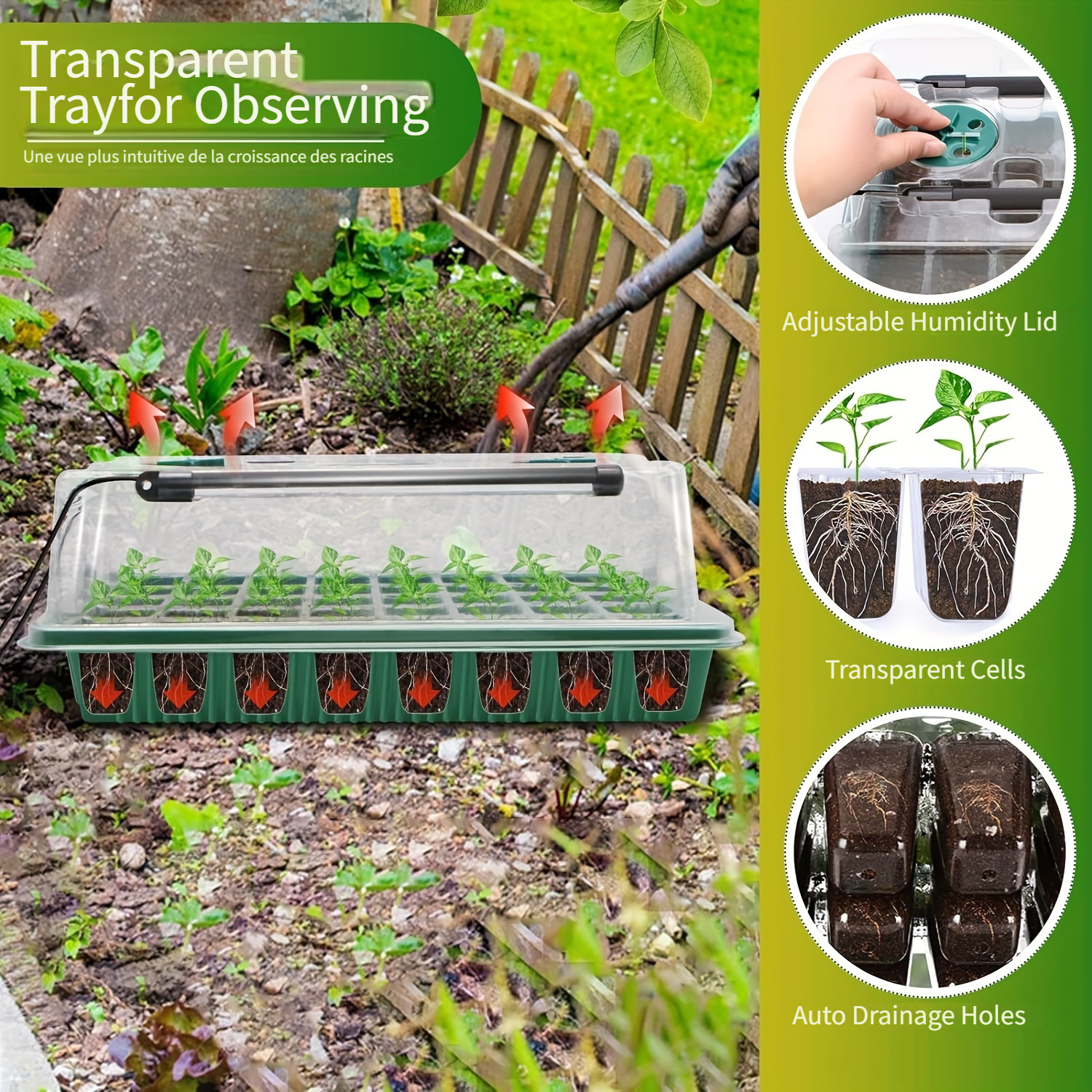 40-Cell Seed Starter Kit 2pcs - Reusable, Thickened Germination Trays with Full-Spectrum LED Grow Light, Auto Timer, Humidity Dome & Drain Holes to Prevent Root Rot for Hydroponics, Indoor Gardening, Commercial Propagation