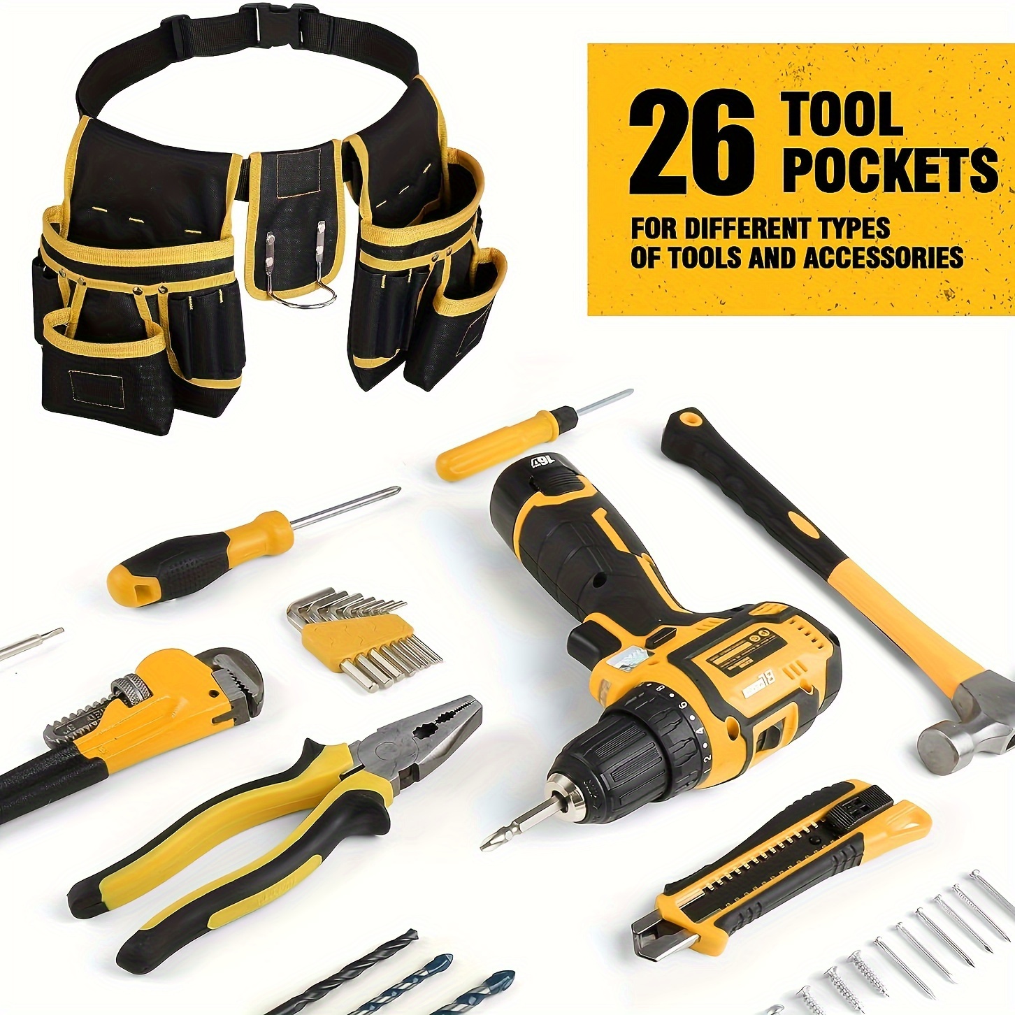 1pc Tool Belt, Magnetic Tool Bag, with 26 Straps for Men's Pocket Tool Belt Heavy Duty Tool Bag, Carpenter, Electrician, Carpenter, Construction, Dad Gift Removable Tool Bag