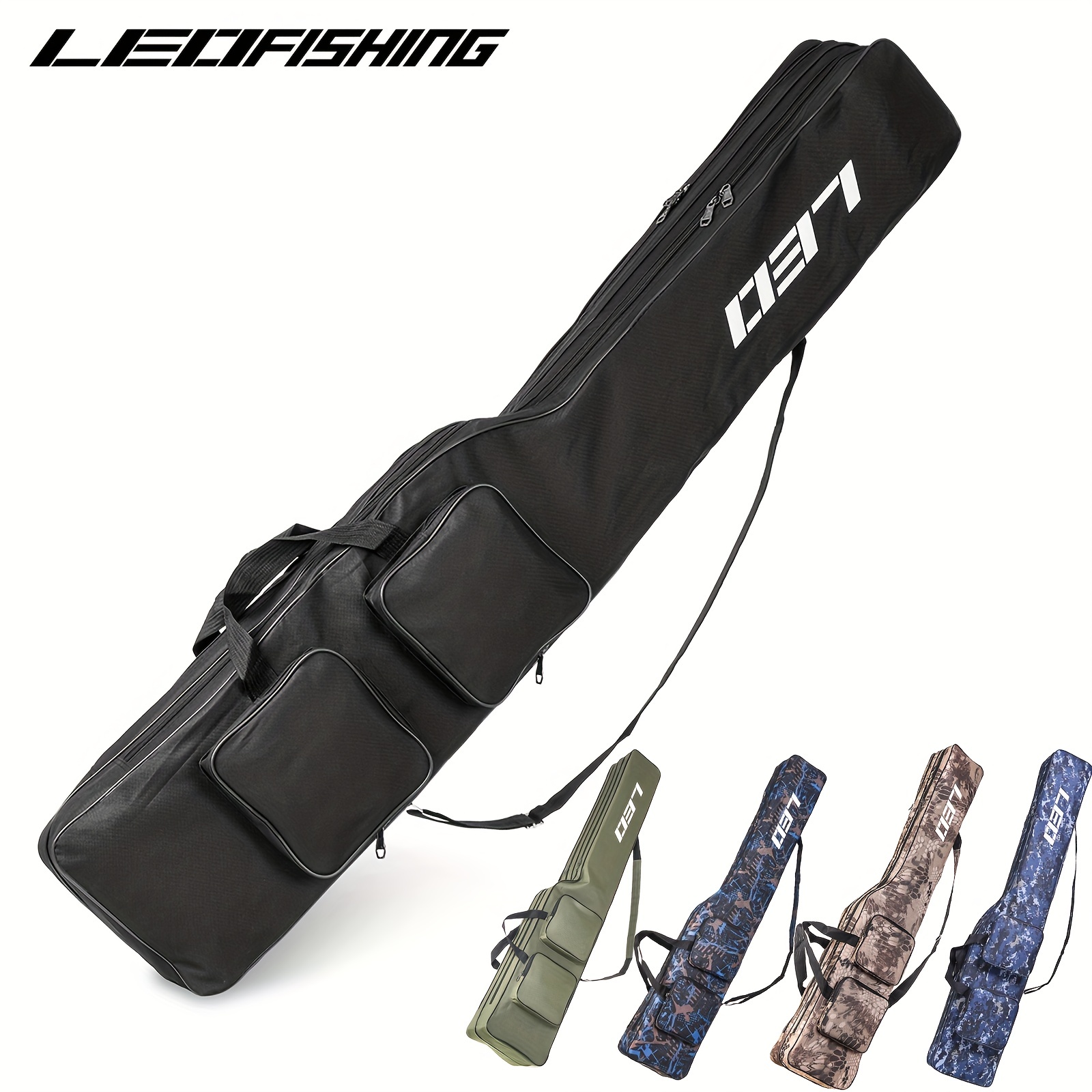 [Portable Fishing Bag] LEOFISHING Portable Large Capacity 130cm/4.27ft Two Layer Fishing Tackle Storage Bag | Fishing Rod Reel Organizer Fishing Pole Gear Tool Cases Carrier Travel Fishing Cover Bag