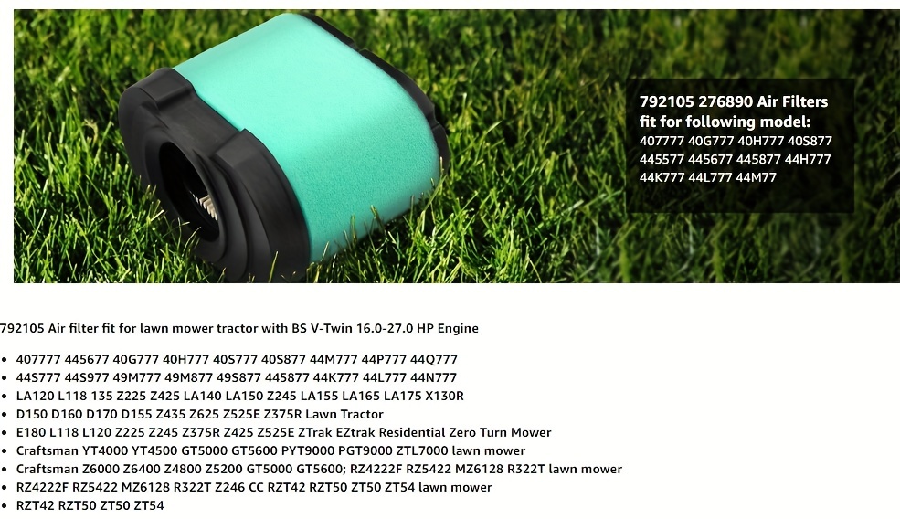 TOPPARK Air Filter and Oil Filter Kit for Briggs & Stratton Extended Life Series Engines, Gasoline-Powered Trapezoidal Replacement Part, Compatible with LA165 D160 D170 Z245 Lawn Mowers - Includes Air Filter #792105 and Oil Filters #696854, #492932S, #492932, #795890