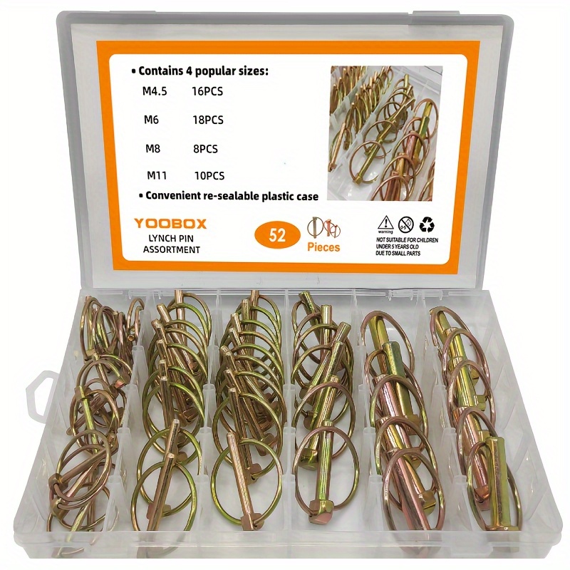 52pcs Yoobox Heavy-Duty Safety Pin Locking Set - Yard Firm Durable Multi-Functional Quick Lock for Agricultural & Coal Mine Use, Secure Pull Ring Positioning Pins with Industrial Strength