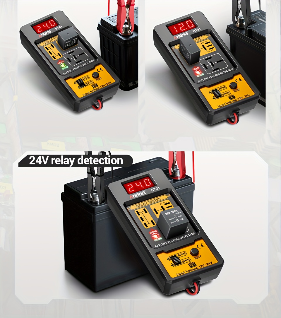 ANENG Automotive relay tester RT01 voltage detector digital display voltage battery 4/ 5-pin relay  12V-24V automotive battery inspection integrated design diagnostic tools No battery, Electrical Testing Tool, Easytouse Tool, Handheld Device, Durable Construction, Precision Instrument, Repair Professionals, Diy Enthusiasts