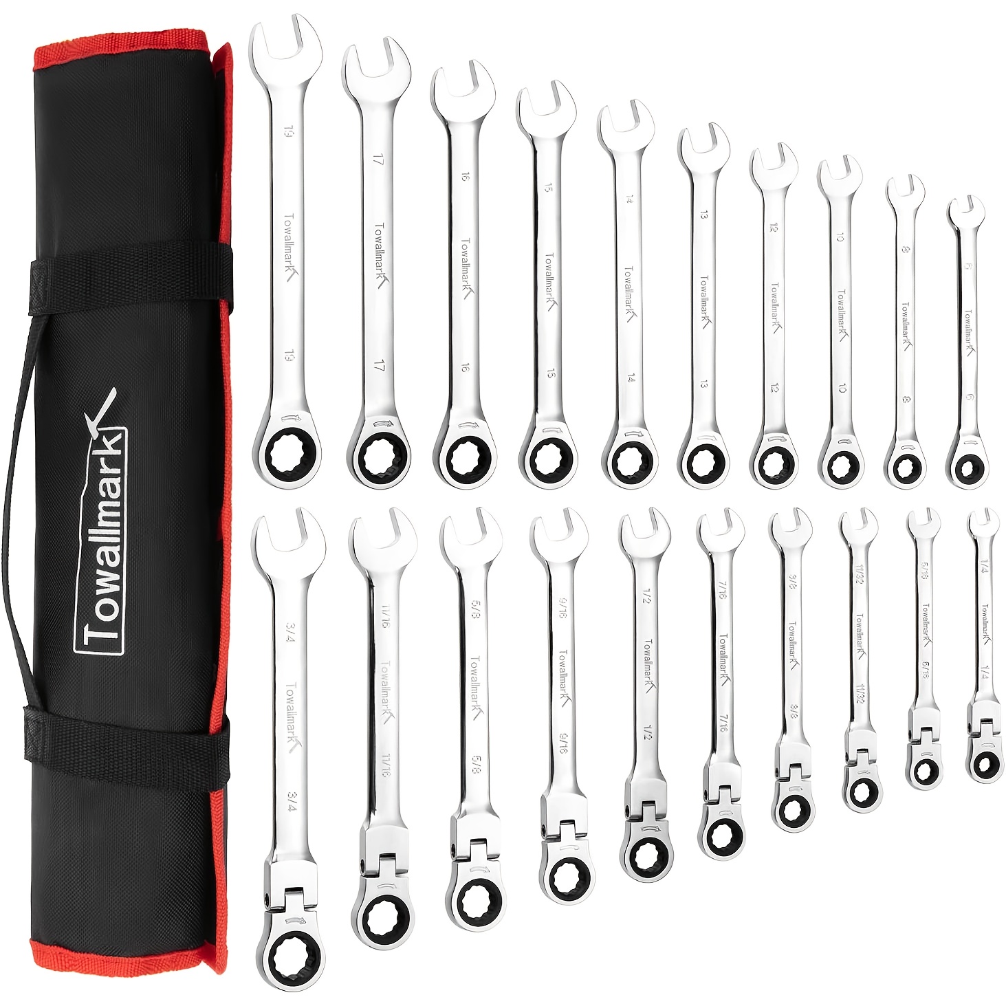 20pcs Ratcheting Combination Wrench Set, Yard Firm Combo Ratchet Wrenches Set, 72 Teeth, SAE 1/4-3/4"& Metric 6-19mm, Chrome Vanadium Steel with Storage Bag