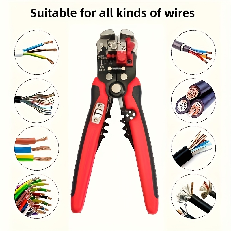 [Professional Wire Stripper] Yookey Professional Electrician Wire Stripper - 24-10AWG Range, Multi-Functional Cable Crimping Tool with Anti-Slip Grip, Quick Stripping & Cutting, Ergonomic Red & Black Design for Home Renovation, Appliance Repair, Automotive Maintenance, Wire Stripping Tool, Electrician Essentials, Sleek Hand Tool, Durable Construction, Voltage Tester, Electricians