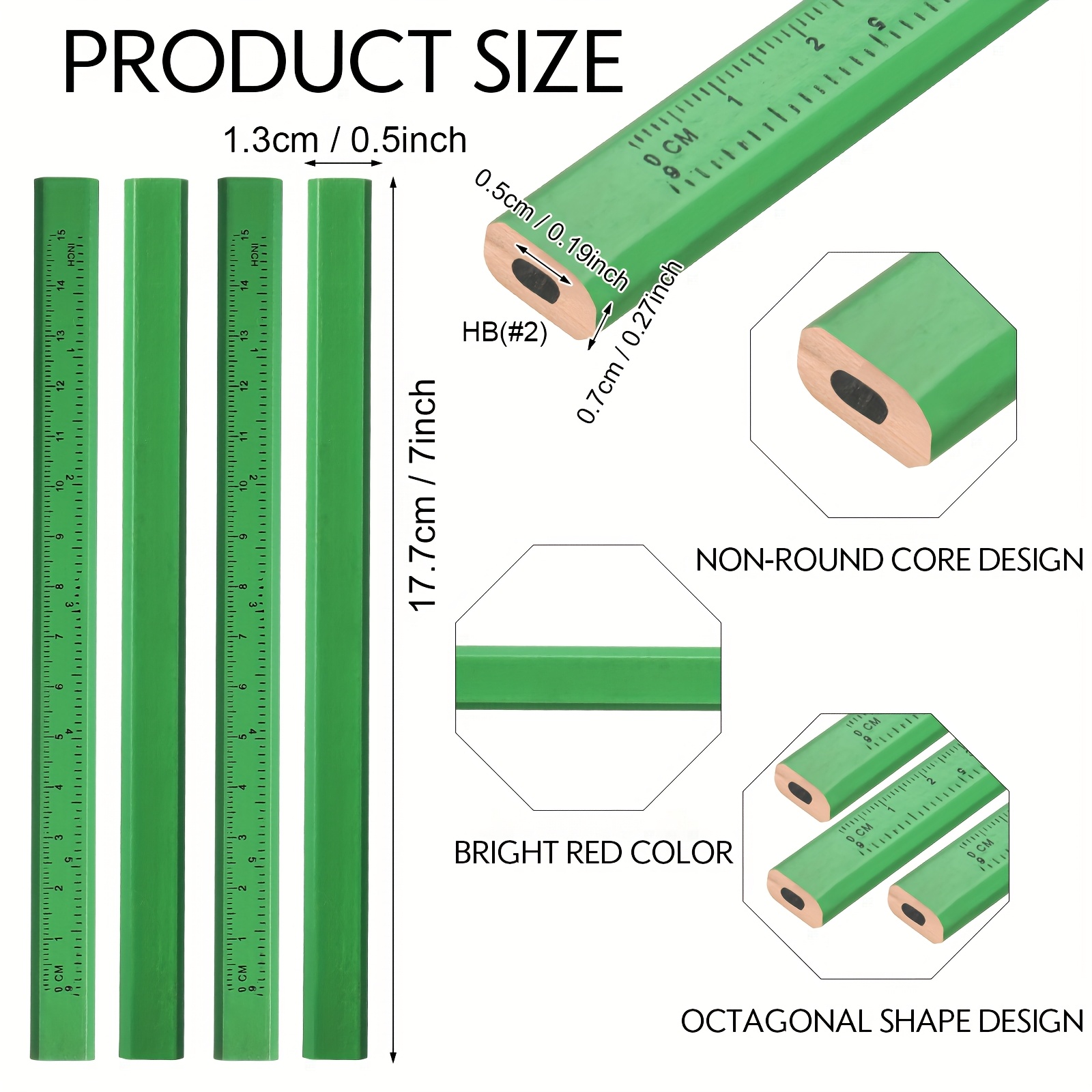 300pcs Carpenter Pencils 7 Inch Octagonal Flat Carpenter Marking Pencils Hard Black Construction Contractor Pens For Woodworking And Concrete Marking (Green)