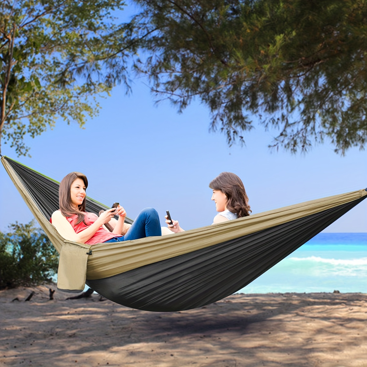Extra Large Double Camping Hammock, 118.11inch x 78.74inch (118.11*78.74inch), Includes Two 78.74inch Tree Straps, Two Yard Firm D-Shaped Stainless Steel Hooks, and a Storage Bag with 8+1 Rings per Strap, Portable Hammock Made of 210T Nylon Material. Easy to Install, Suitable for Camping - Image 23
