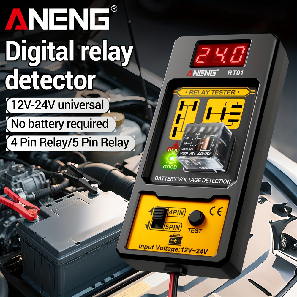 ANENG Automotive relay tester RT01 voltage detector digital display voltage battery 4/ 5-pin relay 12V-24V automotive battery inspection integrated design diagnostic tools No battery, Electrical Testing Tool, Easytouse Tool, Handheld Device, Durable Construction, Precision Instrument, Repair Professionals, Diy Enthusiasts - Image 4