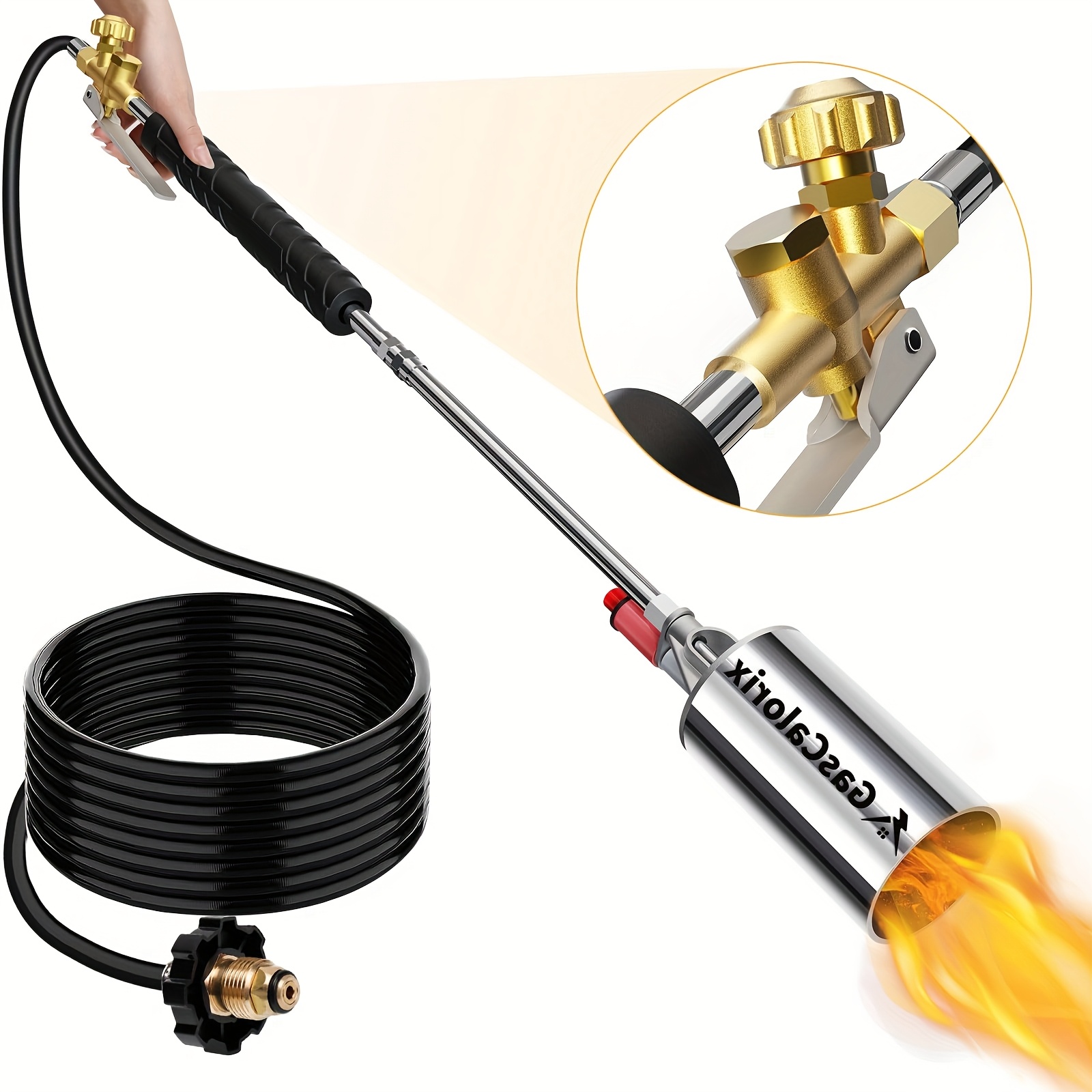 Propane Blowtorch Burner Weeding Blowtorch High Fire Output With 10ft Hose, Blowtorch With 1lb Propane Cylinder Converter, Flame Thrower With Turbine Trigger For Flame Weeding Garden Wood Melting Ice And Snow (Gas Tank And Fuel Not Included)
