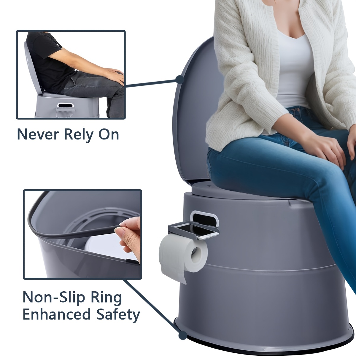 Extra Large Portable Travel Toilet for Adults - Tall Spacious and Hygienic Camping Toilet with Lid - Perfect for Car Hiking Beach and Outdoor Adventures