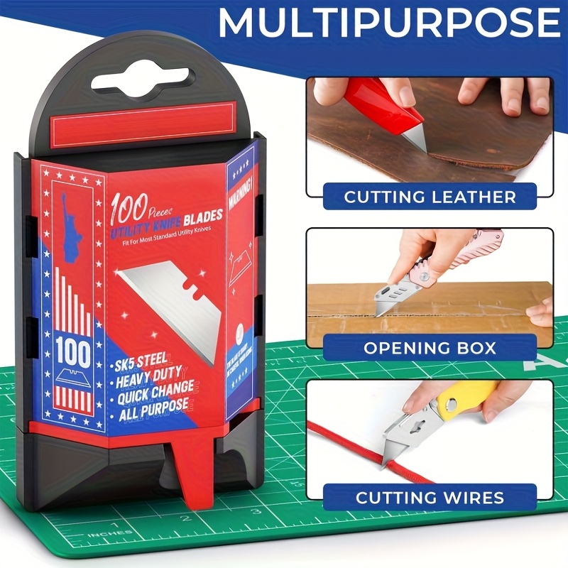 50/100/200/300pcs Utility Knife Blades - SK5 Steel Heavy Duty All-Purpose Blades with Ergonomic Handle, No-Tool Replacement for Box Cutting, Scraping Paint, Home, Office, Bathroom, Box Cutter for Cutting Boxes, Office Supplies, Sleek Metallic Finish, Durable Metal Blades