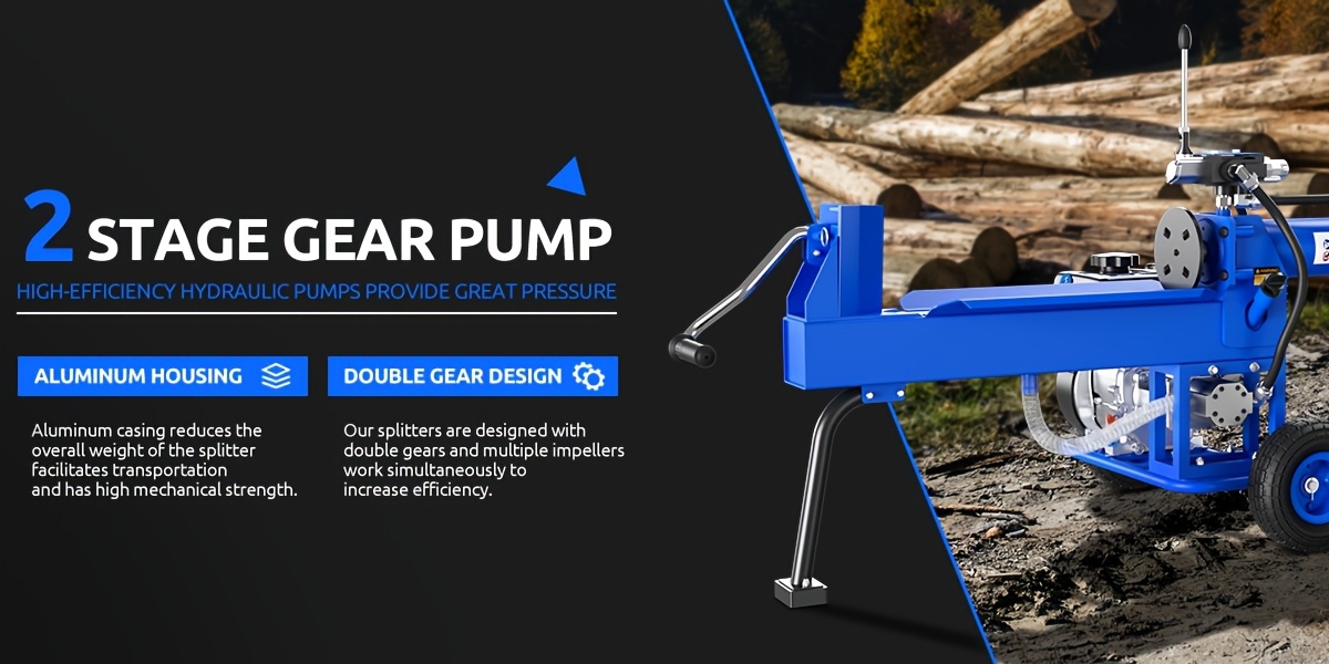 [Portable Log Splitter] 20 Ton Portable Log Splitter with 7HP Engine Hydraulic Pump, Auto Return Function, Horizontal Beam Steel Wedge for Home Forestry Use