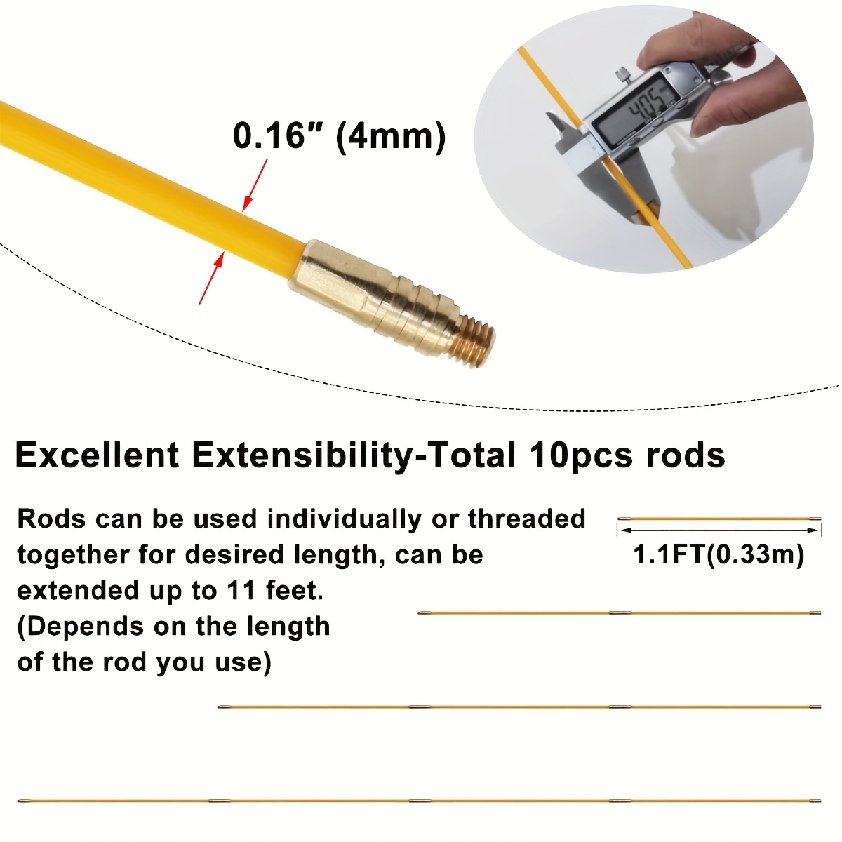 11' Fiberglass Running Electrical Wire Cable Pulling Fish Tape Kit with 5 Different Attachments and Fish Tape Tool in a Carrying Case