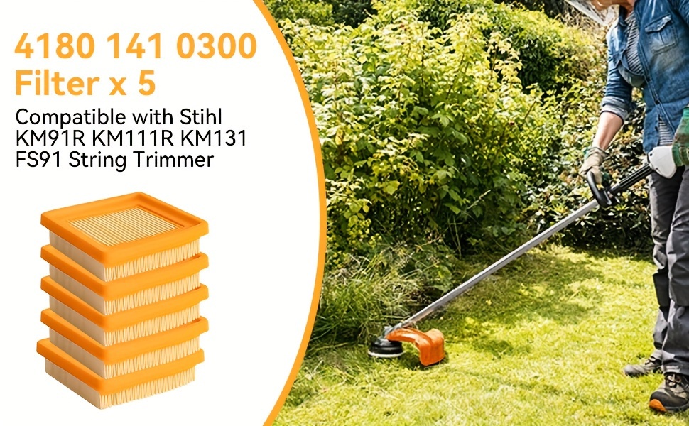 5pcs Yellow Vinyl Air Filter Replacement 4180 141 0300, Compatible with Stihl KM91R KM111R KM131 FS91 String Trimmer & Brush Cutter, High-Fiber Filter Paper for Enhanced Filtration & Engine Life