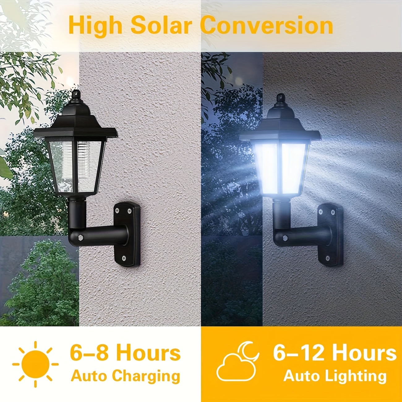 [Hexagonal Solar Lights] 2pcs Hexagonal Solar Lights Outdoor | LED Solar Sconce Wall Lamp Retro Lantern Garden Decor Solar Streetlight