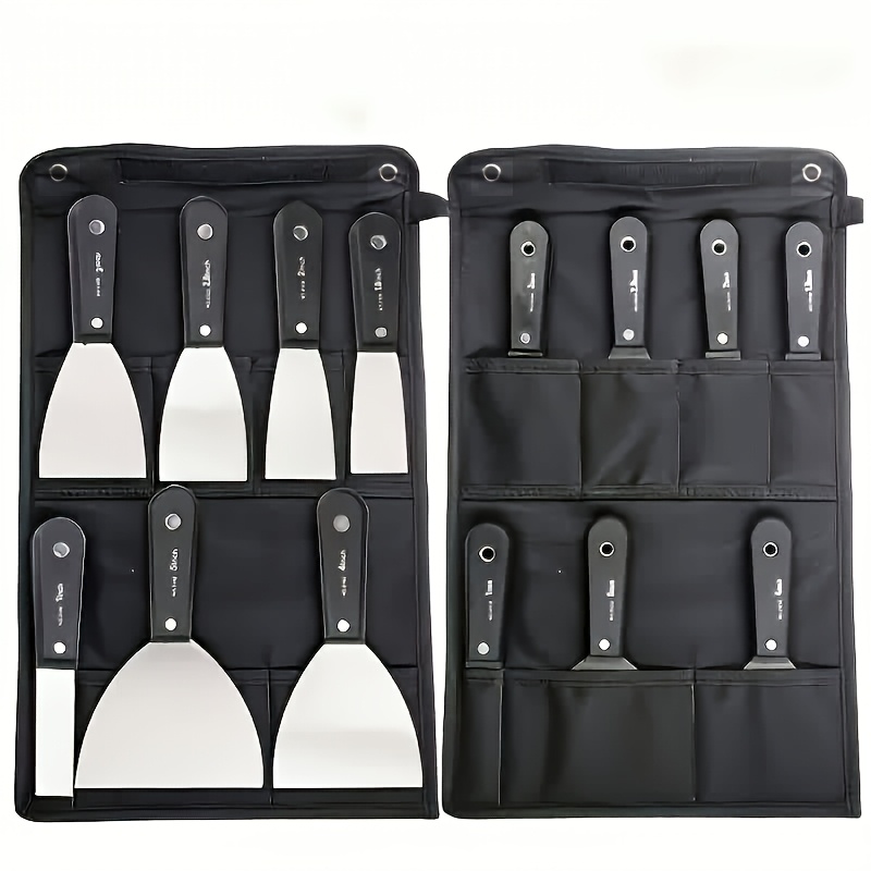 7pcs Stainless Steel Yard Firm Putty Knife Set, Comes with a Durable Storage Bag - Ideal for Drywall, Paint Scraping, And Wall Repairs.